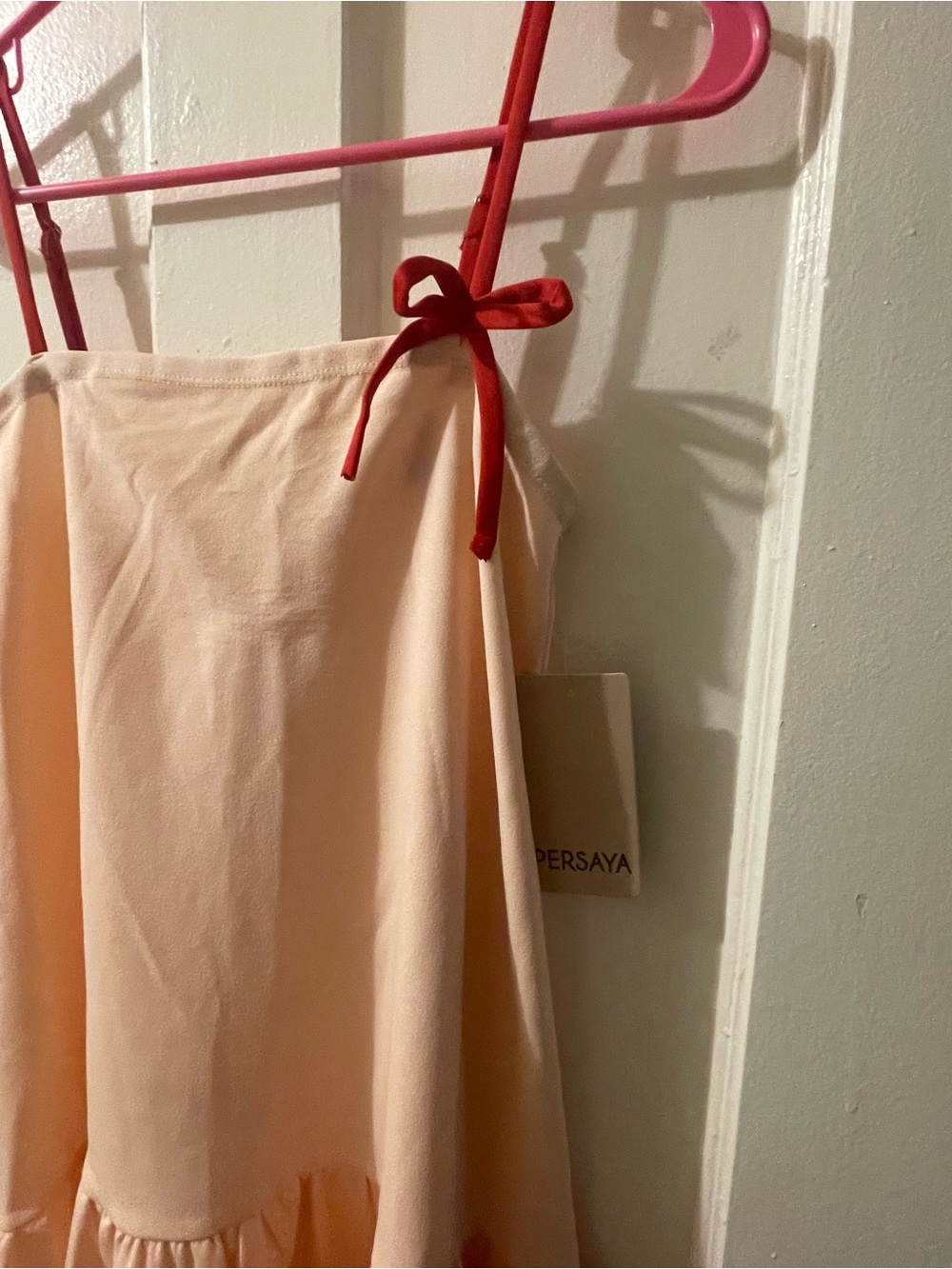 Persaya Peach A-Line Skirt with Red Tie Straps